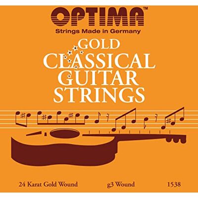 Optima ™ Strings » -CONCERT GOLD- CLASSICAL GUITAR STRINGS« Cuerdas guitarra clásica Nylon/24k Gold Plated G3 Wound Normal Tension Optima ™ Strings » -CONCERT GOLD- CLASSICAL GUITAR STRINGS« Cuerdas guitarra clásica Nylon/24k Gold Plated G3 Wound Normal Tension