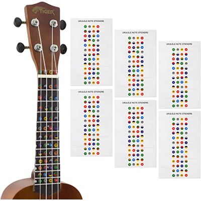 Tiger Hoja de pegatinas de notas de ukelele para principiantes Marcadores de diapasón 6 packs Tiger Hoja de pegatinas de notas de ukelele para principiantes Marcadores de diapasón 6 packs
