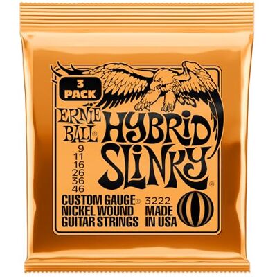 Ernie Ball Hybrid Slinky Cuerdas para Guitarra Eléctrica 9-46 Paquete de 3 Ernie Ball Hybrid Slinky Cuerdas para Guitarra Eléctrica 9-46 Paquete de 3