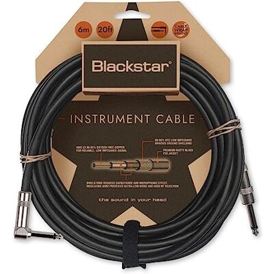 BLACKSTAR Cable de instrumento de 6 m (20 pies) Conector recto de ¼” a conector en ángulo de ¼” para bajo/guitarra eléctrica/electroacústica/teclado/amplificador BLACKSTAR Cable de instrumento de 6 m (20 pies) Conector recto de ¼” a conector en ángulo de ¼” para bajo/guitarra eléctrica/electroacústica/teclado/amplificador