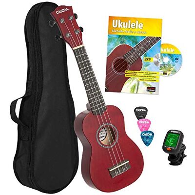Cascha soprano Ukelele rojo, con manual, afinador, bolsa acolchada, 3 púas y cuerdas Aquila Cascha soprano Ukelele rojo, con manual, afinador, bolsa acolchada, 3 púas y cuerdas Aquila