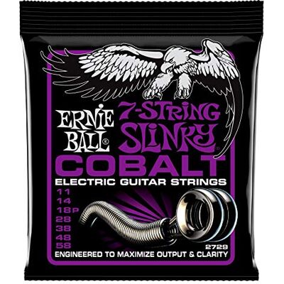 Ernie Ball Power Slinky Cobalt Cuerdas para guitarra eléctrica de 7 cuerdas, cobalto, calibre 11-58 Ernie Ball Power Slinky Cobalt Cuerdas para guitarra eléctrica de 7 cuerdas, cobalto, calibre 11-58