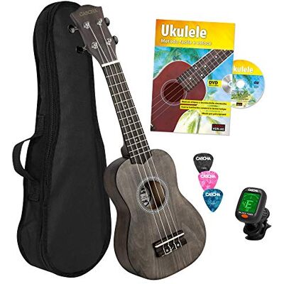 Cascha soprano Ukelele Negro, con Manual, Afinador, Bolsa Acolchada, 3 púas y cuerdas Aquila Cascha soprano Ukelele Negro, con Manual, Afinador, Bolsa Acolchada, 3 púas y cuerdas Aquila