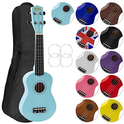 Mad About Tiger SU8 Ukelele soprano en azul claro con estuche, púa y cuerdas de repuesto, óptimo para escuelas y principiantes Mad About Tiger SU8 Ukelele soprano en azul claro con estuche, púa y cuerdas de repuesto, óptimo para escuelas y principiantes