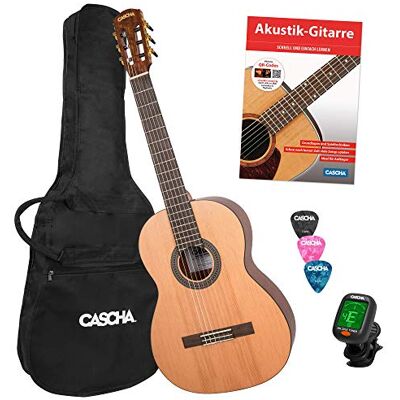 Cascha 4/4 Set de guitarra de concierto para principiantes (incluye libro de instrucciones, afinador, funda, 3 púas, guitarra infantil clásica , cuerdas de nailon), marrón Cascha 4/4 Set de guitarra de concierto para principiantes (incluye libro de instrucciones, afinador, funda, 3 púas, guitarra infantil clásica , cuerdas de nailon), marrón