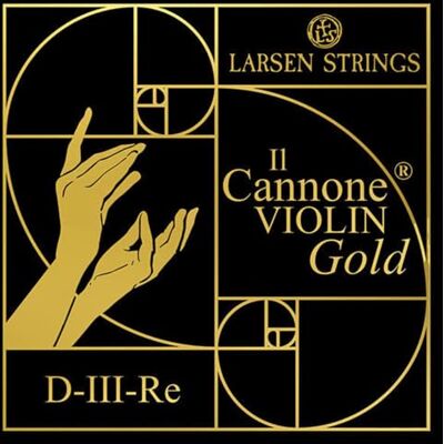 LARSEN STRINGS Larsen Il Cannone Gold RE-Soloist Cuerda individual Violín 4/4 Núcleo de fibra de nailon multifilamento, Envoltura de oro Tensión 5,1 kg/11.2 lbs LARSEN STRINGS Larsen Il Cannone Gold RE-Soloist Cuerda individual Violín 4/4 Núcleo de fibra de nailon multifilamento, Envoltura de oro Tensión 5,1 kg/11.2 lbs