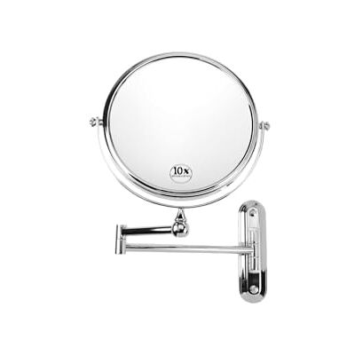 Fantasia Espejo de Pared Plateado de Doble Cara, Normal y Aumento de 10 aumentos, diámetro de 20 cm, Longitud máxima de 35 cm Fantasia Espejo de Pared Plateado de Doble Cara, Normal y Aumento de 10 aumentos, diámetro de 20 cm, Longitud máxima de 35 cm