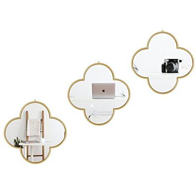 decanit Espejos Dorados para decoración de Pared, Espejos de trébol para decoración de Sala de Estar y decoración del hogar, Paquete de 3 decanit Espejos Dorados para decoración de Pared, Espejos de trébol para decoración de Sala de Estar y decoración del hogar, Paquete de 3