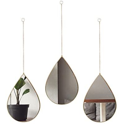 decanit Espejos Dorados para Decoración de Pared, Lágrima para Sala de Estar y Hogar, Paquete de 3 decanit Espejos Dorados para Decoración de Pared, Lágrima para Sala de Estar y Hogar, Paquete de 3