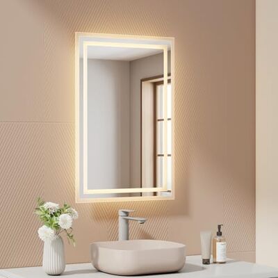 EMKE Espejo de baño con iluminación, 40 x 60 cm, antiniebla, 2 temperaturas de Color (Blanco cálido/Blanco frío), Interruptor basculante, Horizontal/Vertical, Espejo LED, IP44 EMKE Espejo de baño con iluminación, 40 x 60 cm, antiniebla, 2 temperaturas de Color (Blanco cálido/Blanco frío), Interruptor basculante, Horizontal/Vertical, Espejo LED, IP44