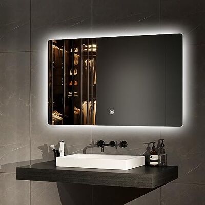 EMKE Espejo de baño LED 100 x 60 cm Espejo de baño con iluminación con Interruptor táctil Espejo de Pared EMKE Espejo de baño LED 100 x 60 cm Espejo de baño con iluminación con Interruptor táctil Espejo de Pared