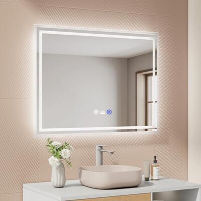 EMKE Espejo Baño con Luz Led, 80x60 cm,Antivaho,Sensor de Movimiento EMKE Espejo Baño con Luz Led, 80x60 cm,Antivaho,Sensor de Movimiento
