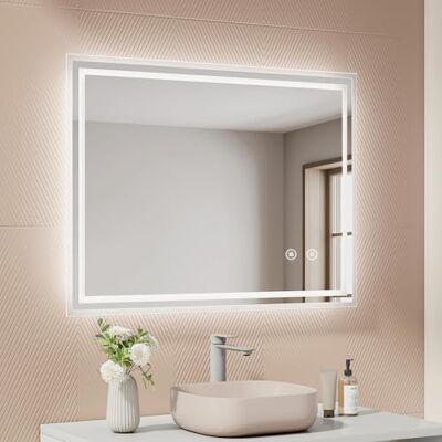 EMKE Espejo Baño con Luz Led, 90x70 cm, Antivaho, Interruptor táctil EMKE Espejo Baño con Luz Led, 90x70 cm, Antivaho, Interruptor táctil