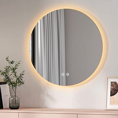 EMKE Espejo de baño LED Redondo 80 cm, con Interruptor táctil + 3 Tipos de Luces Blanco cálido/Blanco frío/Neutro EMKE Espejo de baño LED Redondo 80 cm, con Interruptor táctil + 3 Tipos de Luces Blanco cálido/Blanco frío/Neutro