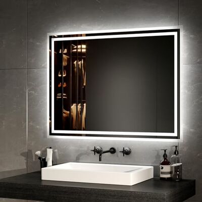 EMKE Espejo de baño LED con iluminación, 80 x 60 cm, función antivaho EMKE Espejo de baño LED con iluminación, 80 x 60 cm, función antivaho