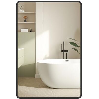 SONGMICS Espejo de Baño, Espejo de Pared, Rectangular, Marco de Aluminio, 91 x 61 cm, Lámina de Seguridad, 2 Opciones de Montaje, para Salón, Dormitorio, Negro Tinta SONGMICS Espejo de Baño, Espejo de Pared, Rectangular, Marco de Aluminio, 91 x 61 cm, Lámina de Seguridad, 2 Opciones de Montaje, para Salón, Dormitorio, Negro Tinta