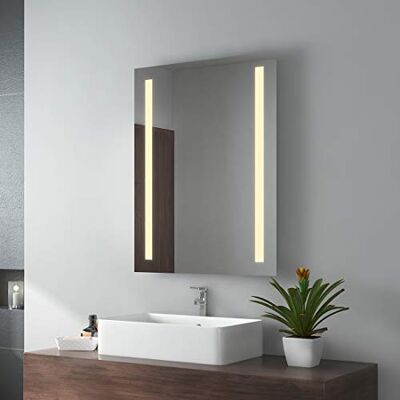 EMKE Espejo de baño 60 x 80 cm LED Espejo de baño con iluminación Blanca cálida Espejo de Pared IP44 Ahorro de energía EMKE Espejo de baño 60 x 80 cm LED Espejo de baño con iluminación Blanca cálida Espejo de Pared IP44 Ahorro de energía