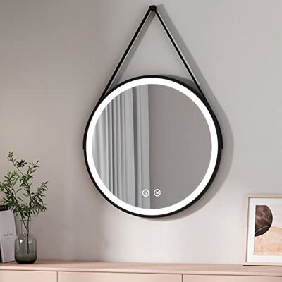 EMKE Espejo de baño con iluminación, Espejo de baño LED Redondo de 70 cm con Interruptor táctil + 3 Tipos de Luces Blanco cálido/Blanco frío/Neutro, Marco Negro EMKE Espejo de baño con iluminación, Espejo de baño LED Redondo de 70 cm con Interruptor táctil + 3 Tipos de Luces Blanco cálido/Blanco frío/Neutro, Marco Negro