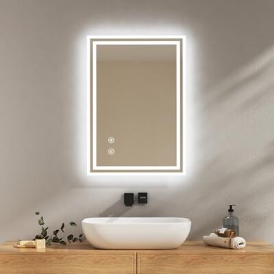 EMKE Espejo de baño con iluminación, 50 x 70 cm, Espejo de baño con antivaho, luz Blanca fría, Regulable, táctil, función de Memoria, Apagado automático de 3 Horas, IP44, Ahorro de energía EMKE Espejo de baño con iluminación, 50 x 70 cm, Espejo de baño con antivaho, luz Blanca fría, Regulable, táctil, función de Memoria, Apagado automático de 3 Horas, IP44, Ahorro de energía