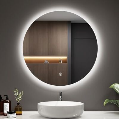 EMKE Espejo de baño con iluminación, redondo, 60 cm, redondo, LED, espejo de baño con interruptor táctil, regulable, 6500 K, apagado automático durante 3 horas, espejo de baño redondo con iluminación, EMKE Espejo de baño con iluminación, redondo, 60 cm, redondo, LED, espejo de baño con interruptor táctil, regulable, 6500 K, apagado automático durante 3 horas, espejo de baño redondo con iluminación,