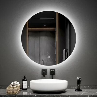 EMKE Espejo de baño con iluminación de 70 cm de diámetro con luz Blanca fría Regulable 6500 K, función de Memoria, Interruptor táctil, IP44, Ahorro de energía, Espejo de baño LED EMKE Espejo de baño con iluminación de 70 cm de diámetro con luz Blanca fría Regulable 6500 K, función de Memoria, Interruptor táctil, IP44, Ahorro de energía, Espejo de baño LED