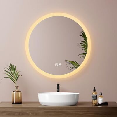 EMKE Espejo de baño LED Redondo 50 cm, con Interruptor táctil, función antivaho, Tres Colores claros EMKE Espejo de baño LED Redondo 50 cm, con Interruptor táctil, función antivaho, Tres Colores claros