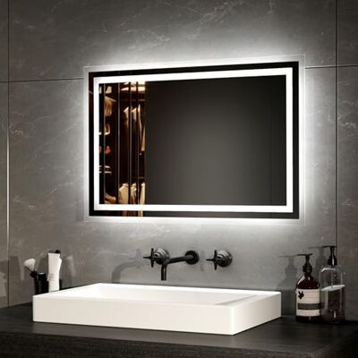 EMKE espejo de baño LED, 40 x 60 cm, antivaho, blanco frío/cálido, interruptor, aluminio, IP44, ahorro de energía EMKE espejo de baño LED, 40 x 60 cm, antivaho, blanco frío/cálido, interruptor, aluminio, IP44, ahorro de energía