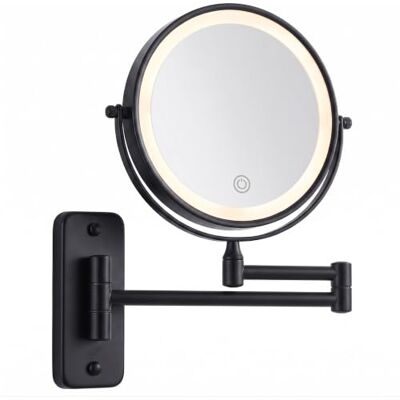 Relaxdays Espejo de Pared para Maquillaje, LED, Aumento 10x, Negro Relaxdays Espejo de Pared para Maquillaje, LED, Aumento 10x, Negro