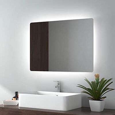 EMKE Espejo de baño con iluminación LED, 50 x 70 cm, Espejo de baño con iluminación, Blanco frío, 6500 K, Espejo de Pared EMKE Espejo de baño con iluminación LED, 50 x 70 cm, Espejo de baño con iluminación, Blanco frío, 6500 K, Espejo de Pared