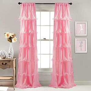 Panel de Ventana Rosa Texturizado con Volantes Transparentes de Lush Decor Nerina Panel de Ventana Rosa Texturizado con Volantes Transparentes de Lush Decor Nerina