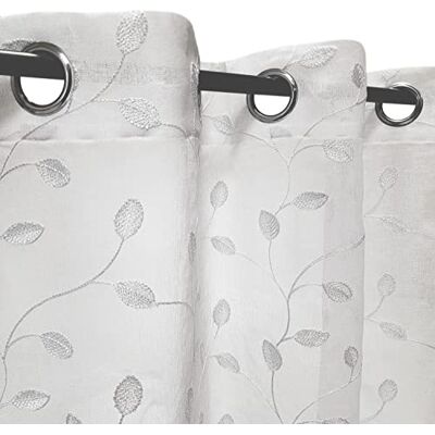 Cortina ligera blanca Atout Ciel con bordado - 140x240cm con ojales Cortina ligera blanca Atout Ciel con bordado - 140x240cm con ojales
