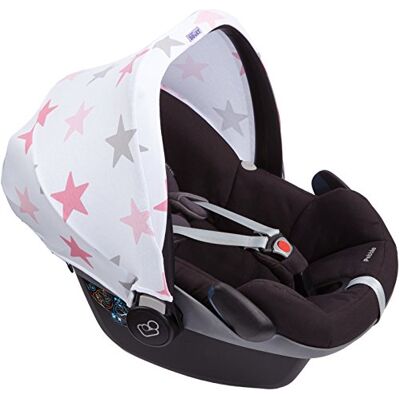 Dooky – Funda universal para Maxi COSI Cabrio/CabrioFix/Pebble/Citi, Römer y otros asientos de coche de bebé Grupo 0+ como protección solar/dosel solar/protección contra la lluvia – blanco con estrellas rosas Dooky – Funda universal para Maxi COSI Cabrio/CabrioFix/Pebble/Citi, Römer y otros asientos de coche de bebé Grupo 0+ como protección solar/dosel solar/protección contra la lluvia – blanco con estrellas rosas