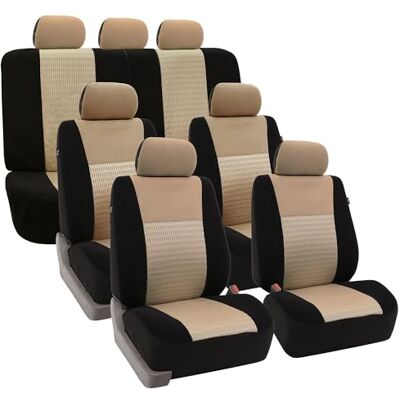 FH GROUP FH-FB060217 Fundas de Asiento de Coche de Tres Filas con 7 reposacabezas, Compatible con airbag y Banco Dividido, Color Beige/Negro FH GROUP FH-FB060217 Fundas de Asiento de Coche de Tres Filas con 7 reposacabezas, Compatible con airbag y Banco Dividido, Color Beige/Negro