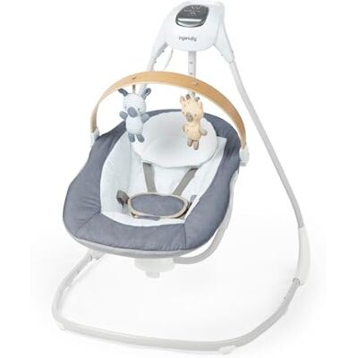 Ingenuity , Columpio Calmante y Compacto SimpleComfort, Barra de Juguetes Giratoria, Asiento Giratorio, 6 Velocidades, para Edades de 0 a 9 Meses, hasta 9 Kgs, Gris Chambray Ingenuity , Columpio Calmante y Compacto SimpleComfort, Barra de Juguetes Giratoria, Asiento Giratorio, 6 Velocidades, para Edades de 0 a 9 Meses, hasta 9 Kgs, Gris Chambray