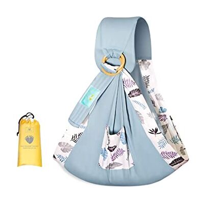 SONARIN Fular Portabebés, Algodón Bandolera Mochila Portabebés, Funda de Lactancia Con Hebilla Ajustable Para Bebés Recién Nacidos Hasta 15kg (Hoja Azul) SONARIN Fular Portabebés, Algodón Bandolera Mochila Portabebés, Funda de Lactancia Con Hebilla Ajustable Para Bebés Recién Nacidos Hasta 15kg (Hoja Azul)