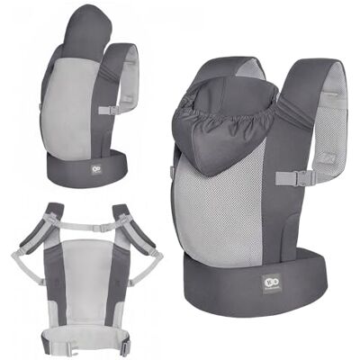 Kinderkraft portabebés ergonómico CARRYBEE desde los 3 meses hasta 20 kg, 2 posiciones de porteo: delante y a la espalda, ajuste regulable, capucha fija, ligero, Gris Kinderkraft portabebés ergonómico CARRYBEE desde los 3 meses hasta 20 kg, 2 posiciones de porteo: delante y a la espalda, ajuste regulable, capucha fija, ligero, Gris