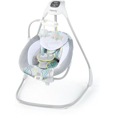 Ingenuity , Columpio para Bebés Everston, 6 velocidades y 3 direcciones de balanceo, 8 melodías, 3 sonidos de naturaleza, móvil con 2 peluches, gira 180°, desde recén nacido hasta 9 kg, Multicolor Ingenuity , Columpio para Bebés Everston, 6 velocidades y 3 direcciones de balanceo, 8 melodías, 3 sonidos de naturaleza, móvil con 2 peluches, gira 180°, desde recén nacido hasta 9 kg, Multicolor