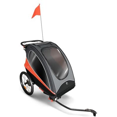 Kinderkraft NAVA 3 en 1, Remolque infantil, Cochecito, Silla de paseo, Remolque de bicicleta, Para uno o dos niños, 2 x 22 kg, Protector de lluvia, Protección contra insectos, Naranja Kinderkraft NAVA 3 en 1, Remolque infantil, Cochecito, Silla de paseo, Remolque de bicicleta, Para uno o dos niños, 2 x 22 kg, Protector de lluvia, Protección contra insectos, Naranja