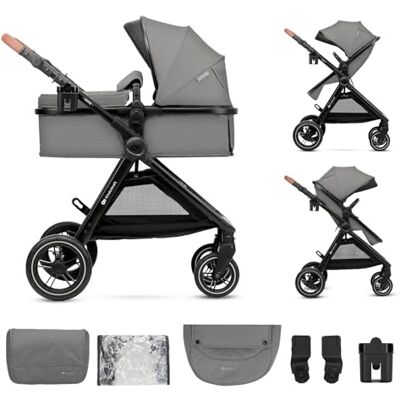 Kinderkraft ESME carrito bebé 2 en 1 hasta 25 kg, capazo y silla de paseo, travel system con adaptadores, ruedas grandes TPE antipinchazos, plegado compacto, accesorios incluidos, Gris Kinderkraft ESME carrito bebé 2 en 1 hasta 25 kg, capazo y silla de paseo, travel system con adaptadores, ruedas grandes TPE antipinchazos, plegado compacto, accesorios incluidos, Gris