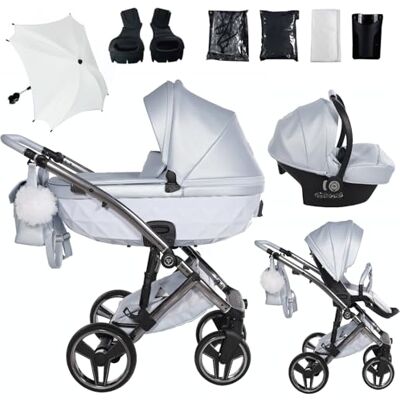JUNAMA Candy Premium Azul y Plateado Cochecito de Bebé 2 en 1, 3 en 1, 4 en 1 + Sombrilla para Carrito (3 en 1 con silla de auto) JUNAMA Candy Premium Azul y Plateado Cochecito de Bebé 2 en 1, 3 en 1, 4 en 1 + Sombrilla para Carrito (3 en 1 con silla de auto)