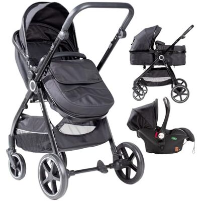 Interbaby Carrito Bebe 3 en 1 Silla Paseo desde Nacimiento hasta 48 meses o 22 kg Capazo Acolchado, Amortiguadores, Asiento Ajustable y Silla de Auto (Grupo 0) Cochecito bebe Modelo Versa Negro Interbaby Carrito Bebe 3 en 1 Silla Paseo desde Nacimiento hasta 48 meses o 22 kg Capazo Acolchado, Amortiguadores, Asiento Ajustable y Silla de Auto (Grupo 0) Cochecito bebe Modelo Versa Negro