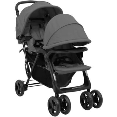 vidaXL Carrito gemelar tándem Gris Oscuro Acero vidaXL Carrito gemelar tándem Gris Oscuro Acero