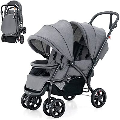 COSTWAY Carrito Gemelar Plegable, Silla de Paseo Doble Carga hasta 30kg, Sillita Doble para Gemelos con Cinturón de Seguridad de 5 Puntos, Respaldo Ajustable y Ruedas Bloqueables (Gris) COSTWAY Carrito Gemelar Plegable, Silla de Paseo Doble Carga hasta 30kg, Sillita Doble para Gemelos con Cinturón de Seguridad de 5 Puntos, Respaldo Ajustable y Ruedas Bloqueables (Gris)