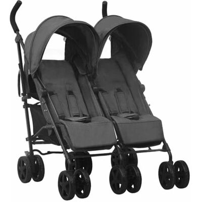 vidaXL Carrito para Gemelos Cochecito Sillita Gemelar Silla de Paseo Canasta Niños Reposapiés Ajustable Dosel Plegable de Acero Gris Antracita vidaXL Carrito para Gemelos Cochecito Sillita Gemelar Silla de Paseo Canasta Niños Reposapiés Ajustable Dosel Plegable de Acero Gris Antracita