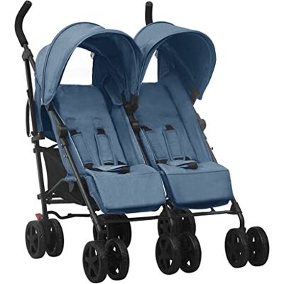 vidaXL Carrito para Gemelos Cochecito Sillita Gemelar Silla de Paseo Canasta Niños Reposapiés Ajustable Dosel Plegable de Acero Azul Marino vidaXL Carrito para Gemelos Cochecito Sillita Gemelar Silla de Paseo Canasta Niños Reposapiés Ajustable Dosel Plegable de Acero Azul Marino