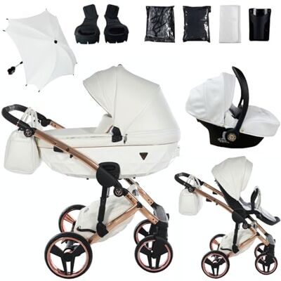 JUNAMA Diamond Fluo 16 Blanco y Cobre Cochecito de Bebé 2 en 1, 3 en 1, 4 en 1 + Sombrilla para Carrito (3 en 1 con silla de auto) JUNAMA Diamond Fluo 16 Blanco y Cobre Cochecito de Bebé 2 en 1, 3 en 1, 4 en 1 + Sombrilla para Carrito (3 en 1 con silla de auto)