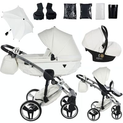JUNAMA Diamond Fluo 15 Blanco y Plata Cochecito de Bebé 2 en 1, 3 en 1, 4 en 1 + Sombrilla para Carrito (3 en 1 con silla de auto) JUNAMA Diamond Fluo 15 Blanco y Plata Cochecito de Bebé 2 en 1, 3 en 1, 4 en 1 + Sombrilla para Carrito (3 en 1 con silla de auto)