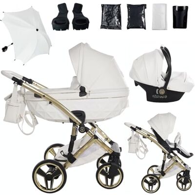 JUNAMA Candy Premium Blanco y Dorado Cochecito de Bebé 2 en 1, 3 en 1, 4 en 1 + Sombrilla para Carrito (3 en 1 con silla de auto) JUNAMA Candy Premium Blanco y Dorado Cochecito de Bebé 2 en 1, 3 en 1, 4 en 1 + Sombrilla para Carrito (3 en 1 con silla de auto)
