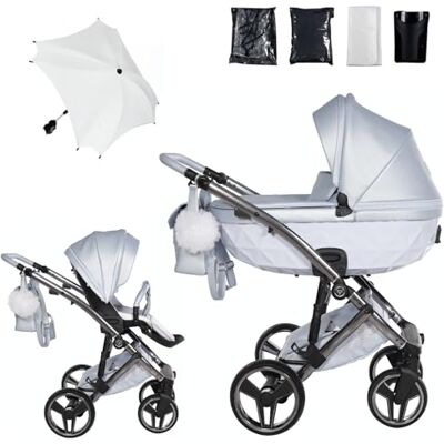 JUNAMA Candy Premium Azul y Plateado Cochecito de Bebé 2 en 1, 3 en 1, 4 en 1 + Sombrilla para Carrito (2 en 1) JUNAMA Candy Premium Azul y Plateado Cochecito de Bebé 2 en 1, 3 en 1, 4 en 1 + Sombrilla para Carrito (2 en 1)