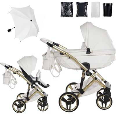JUNAMA Candy Premium Blanco y Dorado Cochecito de Bebé 2 en 1, 3 en 1, 4 en 1 + Sombrilla para Carrito (2 en 1) JUNAMA Candy Premium Blanco y Dorado Cochecito de Bebé 2 en 1, 3 en 1, 4 en 1 + Sombrilla para Carrito (2 en 1)